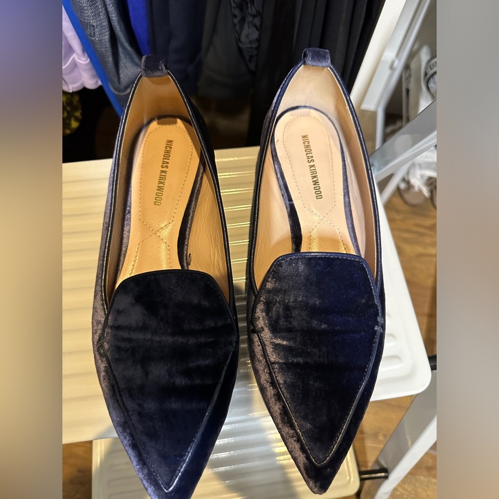 Nicholas Kirkwood blue velvet flats 36.5